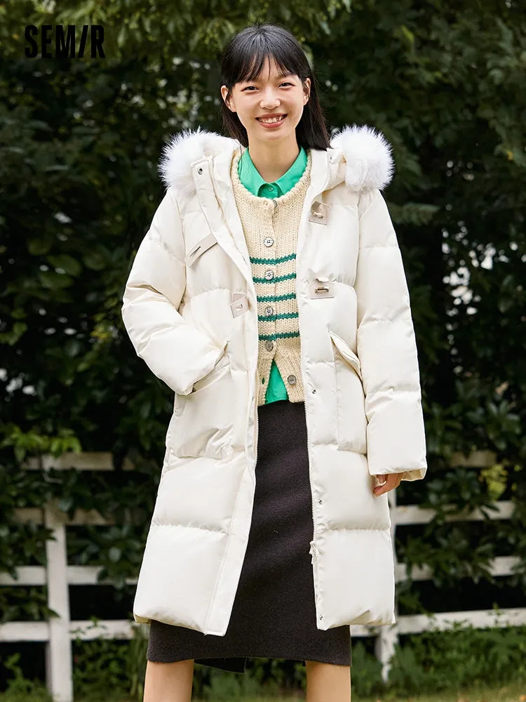 Women's red long thick down jacket