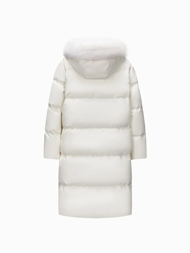 Women's red long thick down jacket
