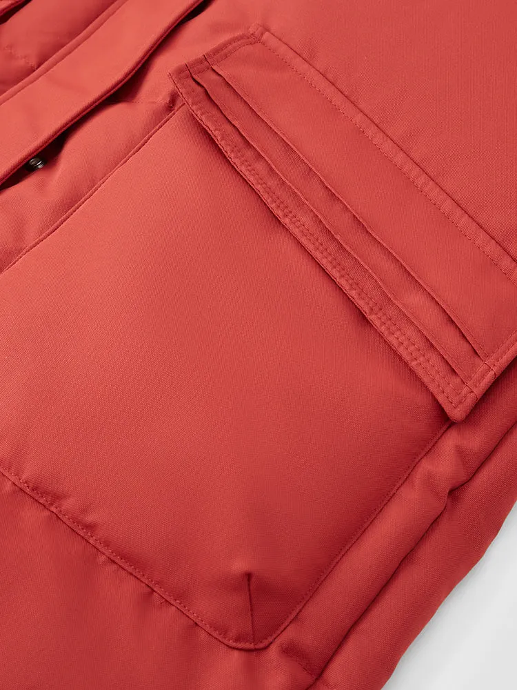 Women's red long thick down jacket