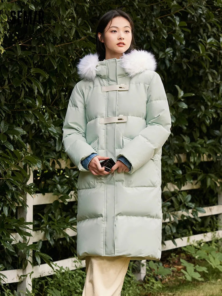 Women's red long thick down jacket