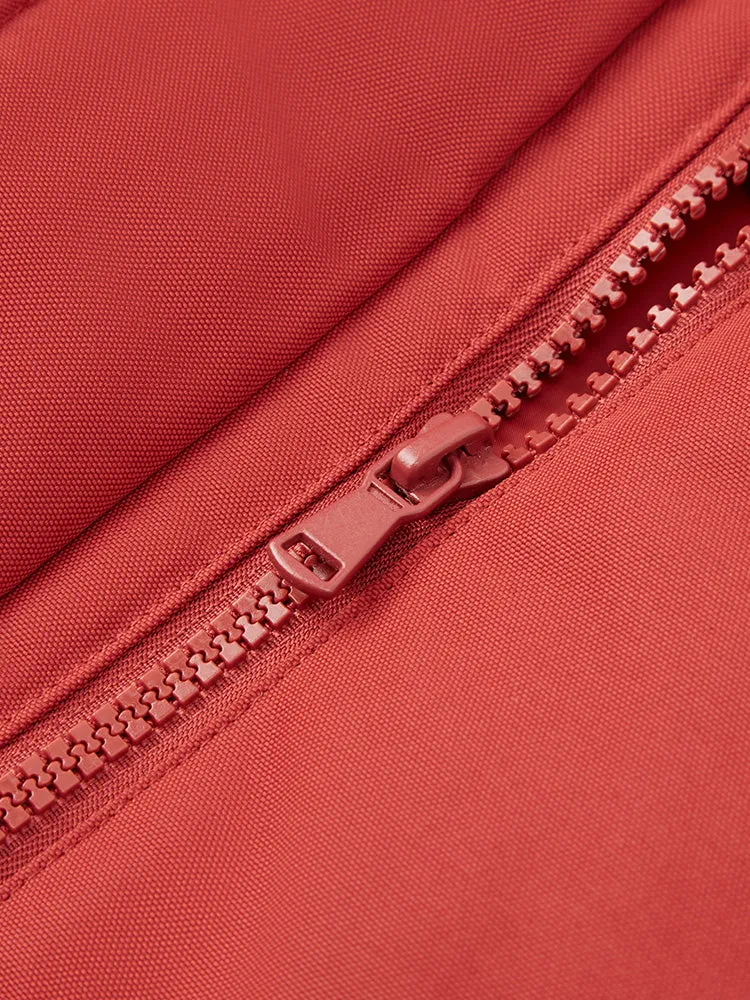 Women's red long thick down jacket