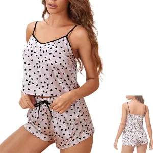 Womens Ribbed Graphic Print Crop Cami Pajamas Set Cute Pajamas SetCrop Cami Tops and Shorts, Ribbed 2 Piece Lounge Sets