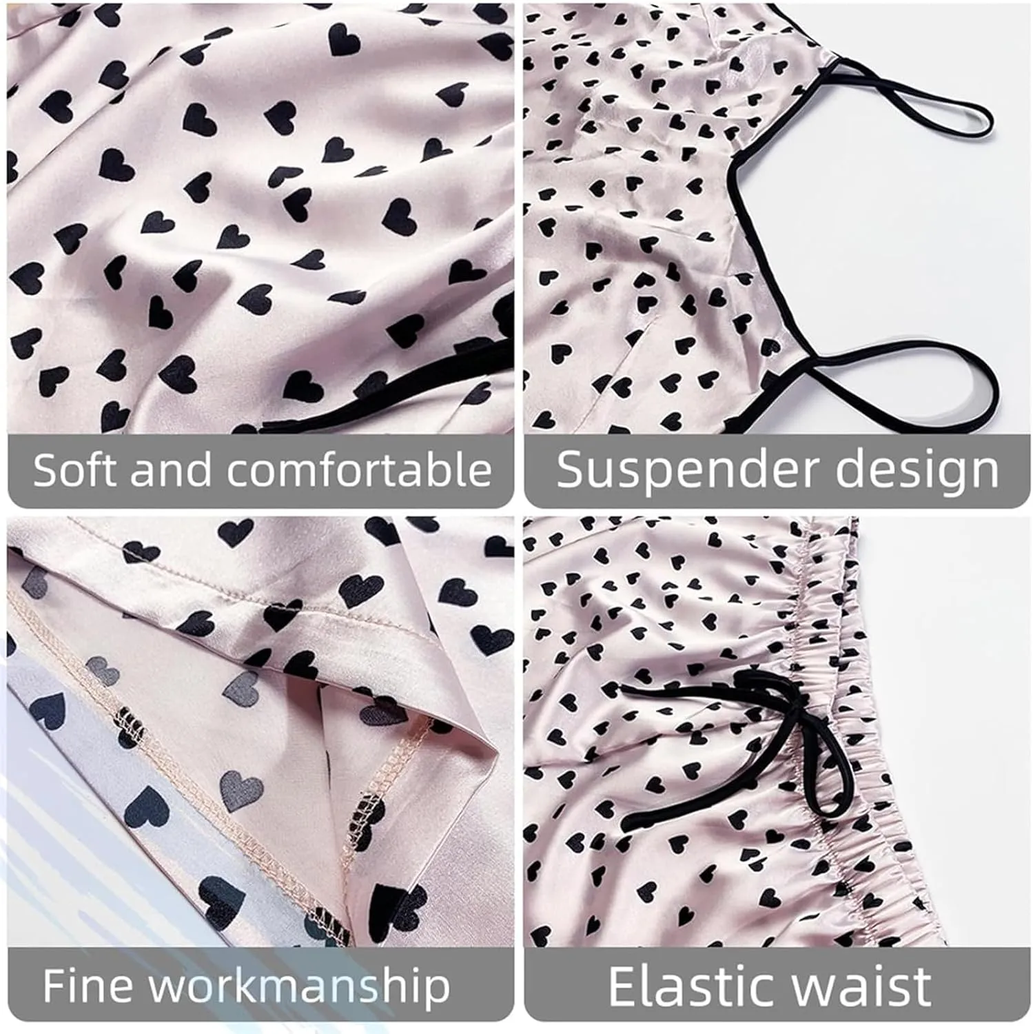 Womens Ribbed Graphic Print Crop Cami Pajamas Set Cute Pajamas SetCrop Cami Tops and Shorts, Ribbed 2 Piece Lounge Sets