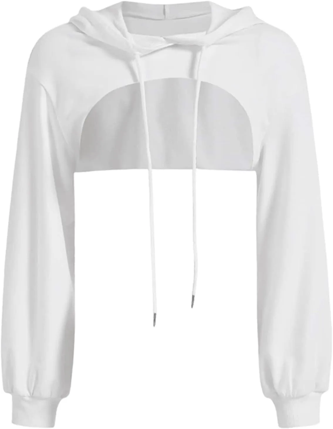 Womens Sexy Hoodies Trendy Loose Drawstring Long Sleeve Pullover Cropped Cutoff Hoodies Solid Color Streetwear Hooded Clothes Hoodie Blanket For Women,White,Xl, X-Large