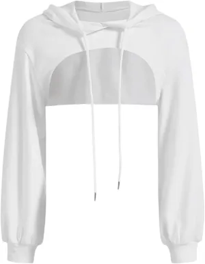Womens Sexy Hoodies Trendy Loose Drawstring Long Sleeve Pullover Cropped Cutoff Hoodies Solid Color Streetwear Hooded Clothes Hoodie Blanket For Women,White,Xl, X-Large