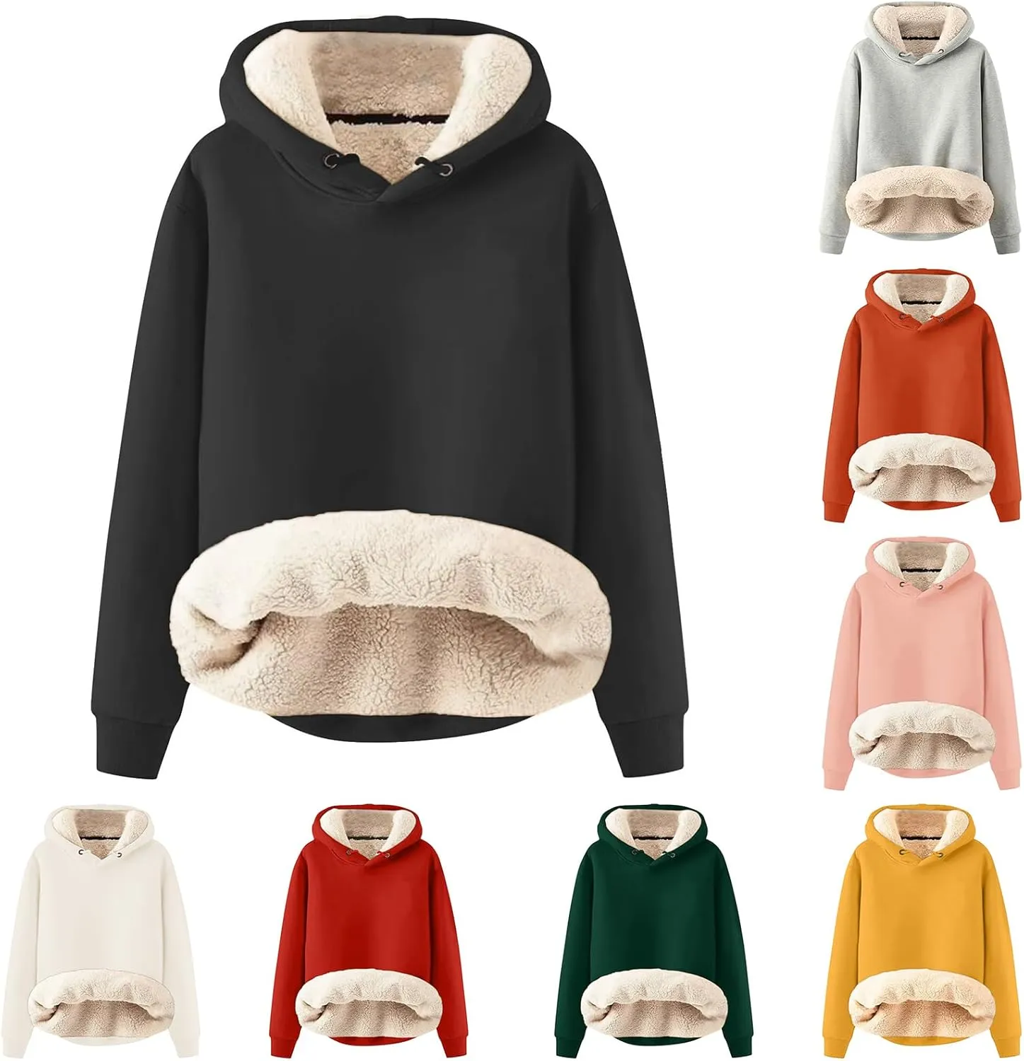 Womens Sherpa Lined Hoodie Casual Long Sleeve Pullover Thermal Fleece Hooded Sweatshirt