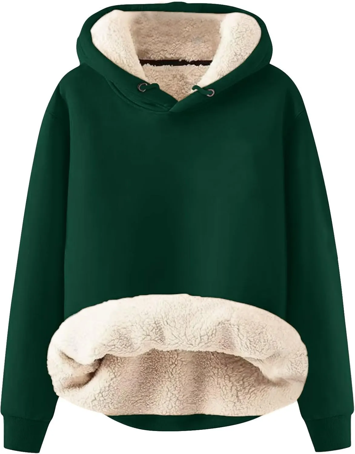 Womens Sherpa Lined Hoodie Casual Long Sleeve Pullover Thermal Fleece Hooded Sweatshirt