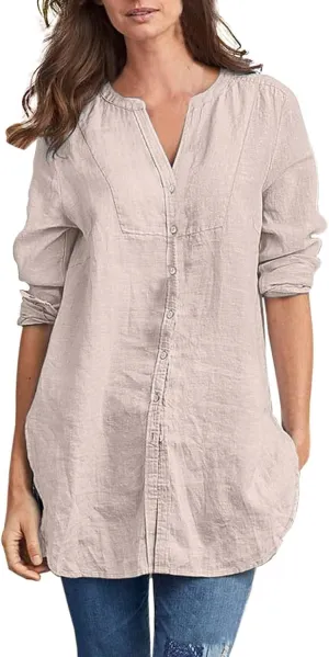 Women's Solid Color Linen Longline Shirt Cardigan Womens Raglan Shirts 3/4 Sleeve