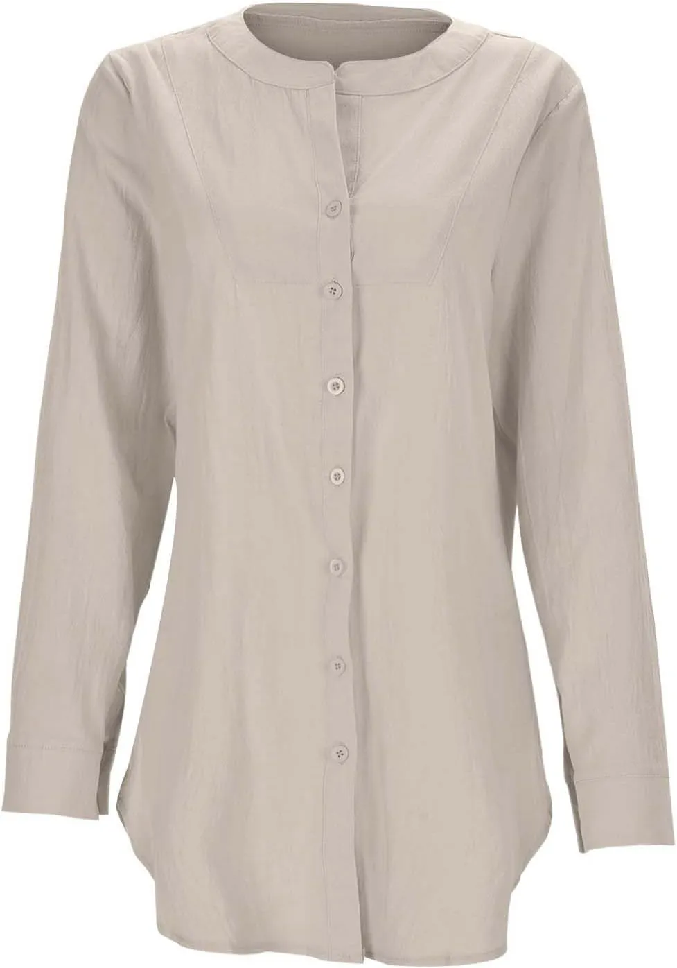 Women's Solid Color Linen Longline Shirt Cardigan Womens Raglan Shirts 3/4 Sleeve
