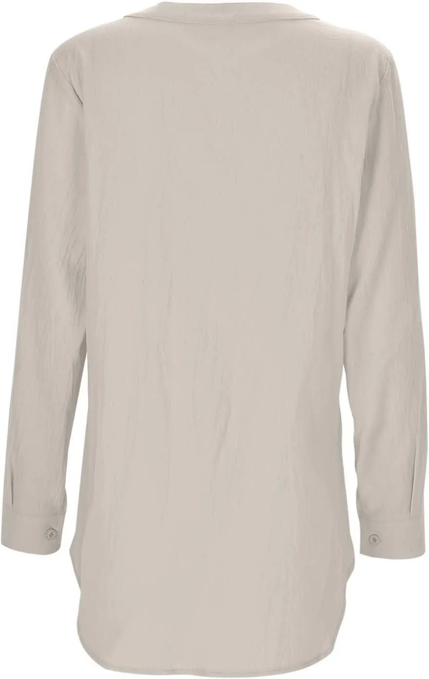 Women's Solid Color Linen Longline Shirt Cardigan Womens Raglan Shirts 3/4 Sleeve