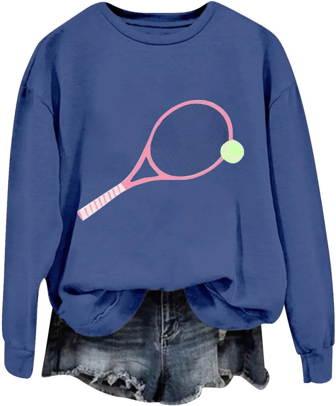 Womens Soprts Tops Tennis Printed Loose Crewneck Long Sleeve Lightweight Pullover Sweatshirt Fall Casual Active Hoodie