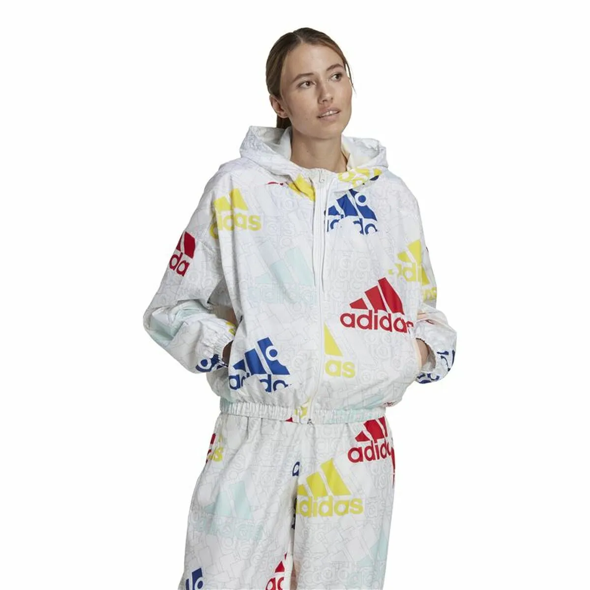 Women'S Sports Jacket Adidas Essentials Multi-Colored Logo White