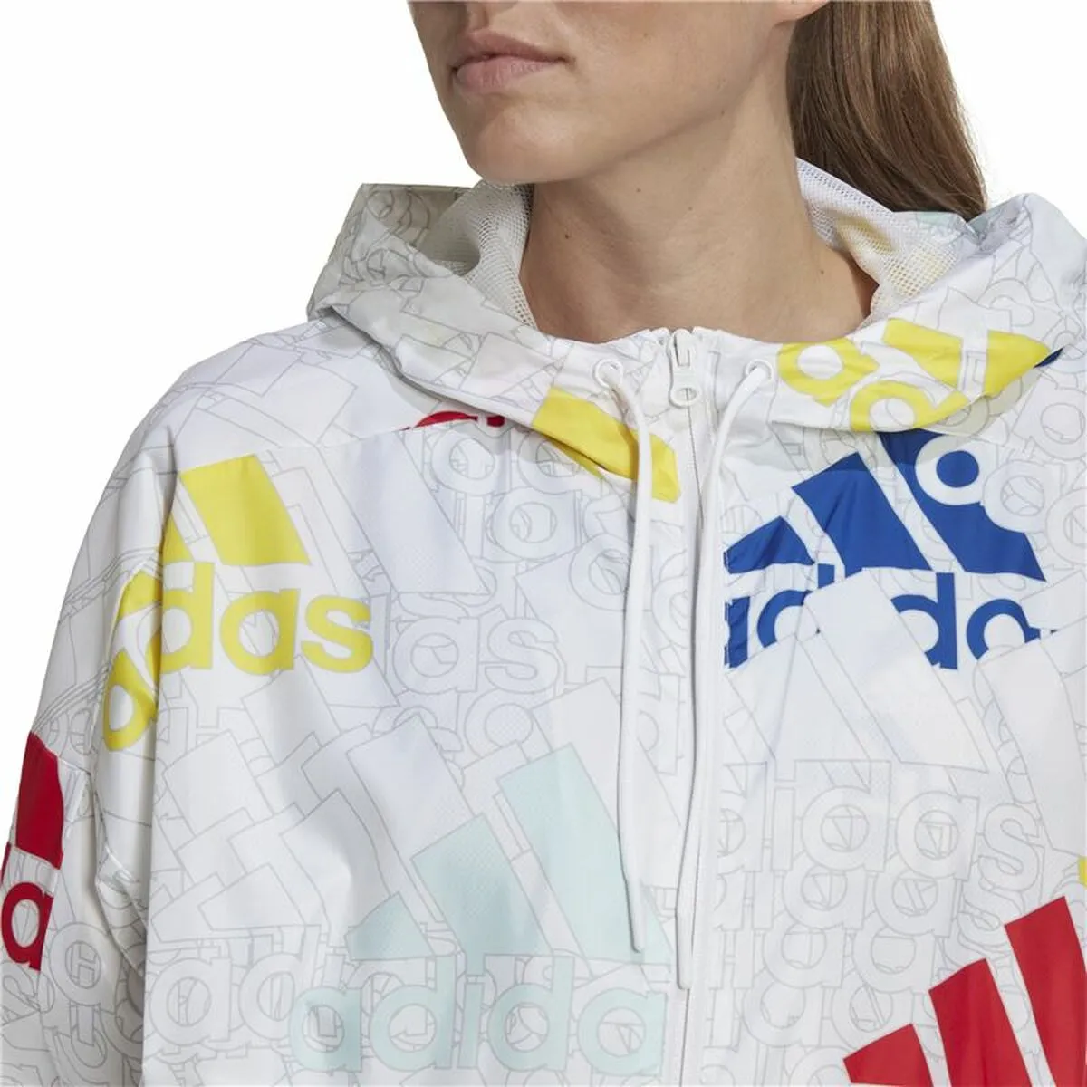 Women'S Sports Jacket Adidas Essentials Multi-Colored Logo White