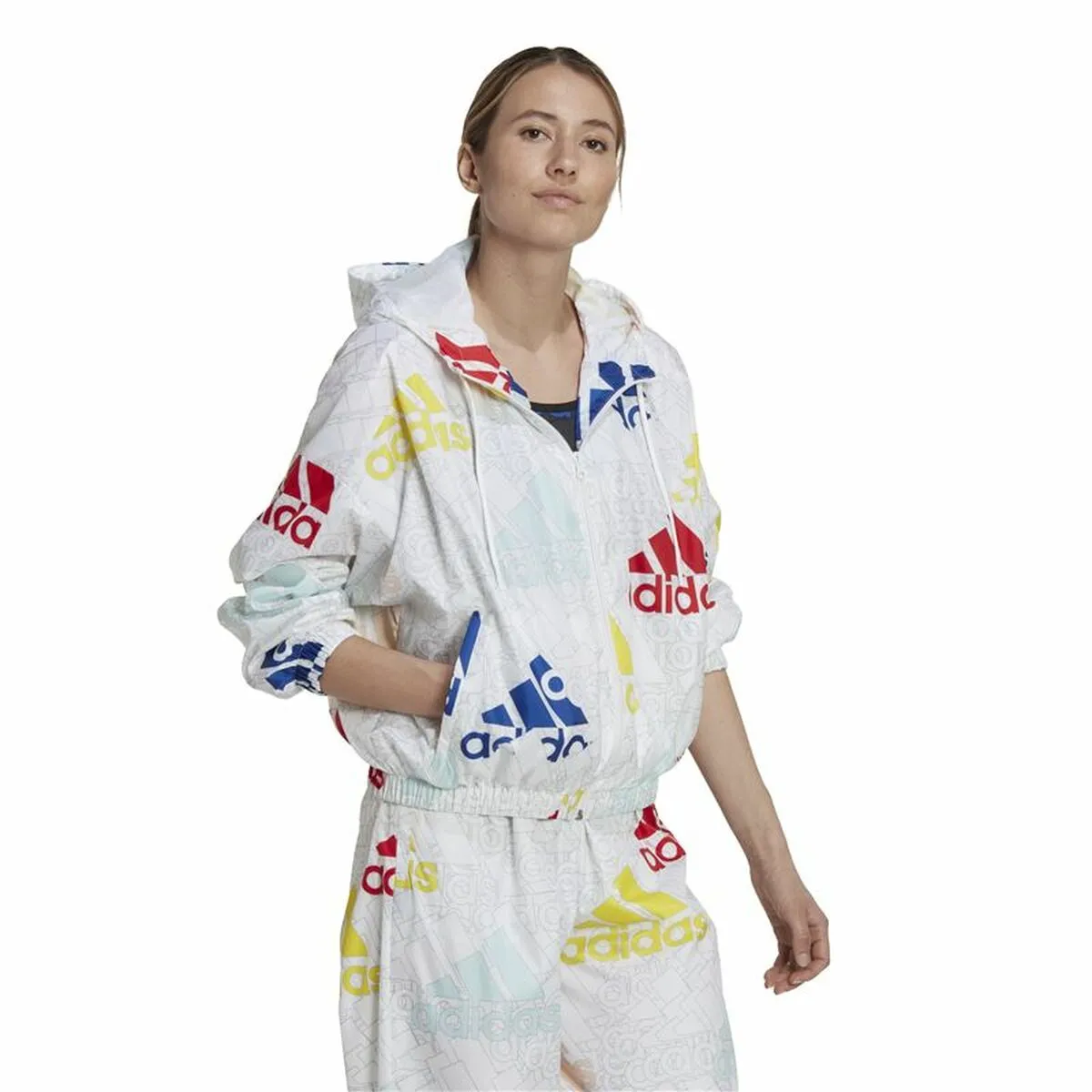 Women'S Sports Jacket Adidas Essentials Multi-Colored Logo White