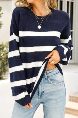 Reflective Trim Details Biodegradable material WOMENS STRIPE BASIC CASUAL TOP
