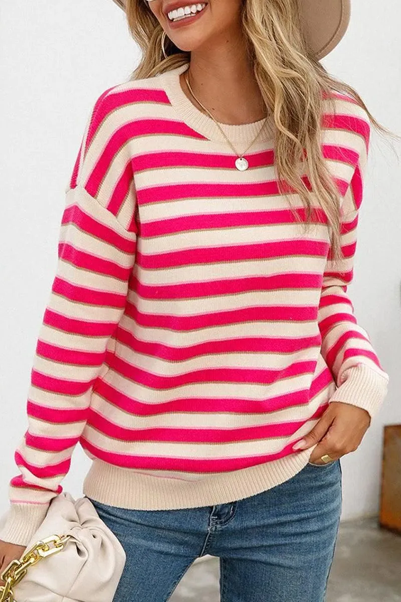 WOMENS STRIPE CASUAL SWEATER TOP Breathable Material