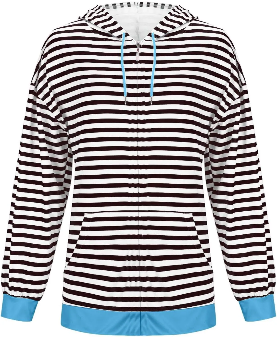 Womens Striped Hoodies Casual Long Sleeve Full Zip Up Hooded Sweatshirt Color Block Fall Fashion Lightweight Jackets