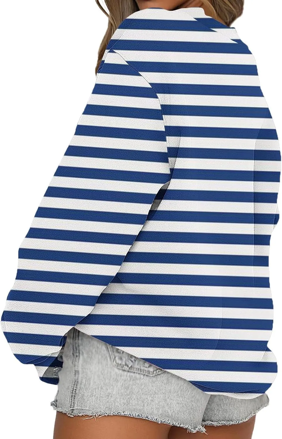 Womens Striped Sweatshirts Oversized Long Sleeve Sweatshirt Causal Loose Crewneck Pullover Tops Trendy Shirts