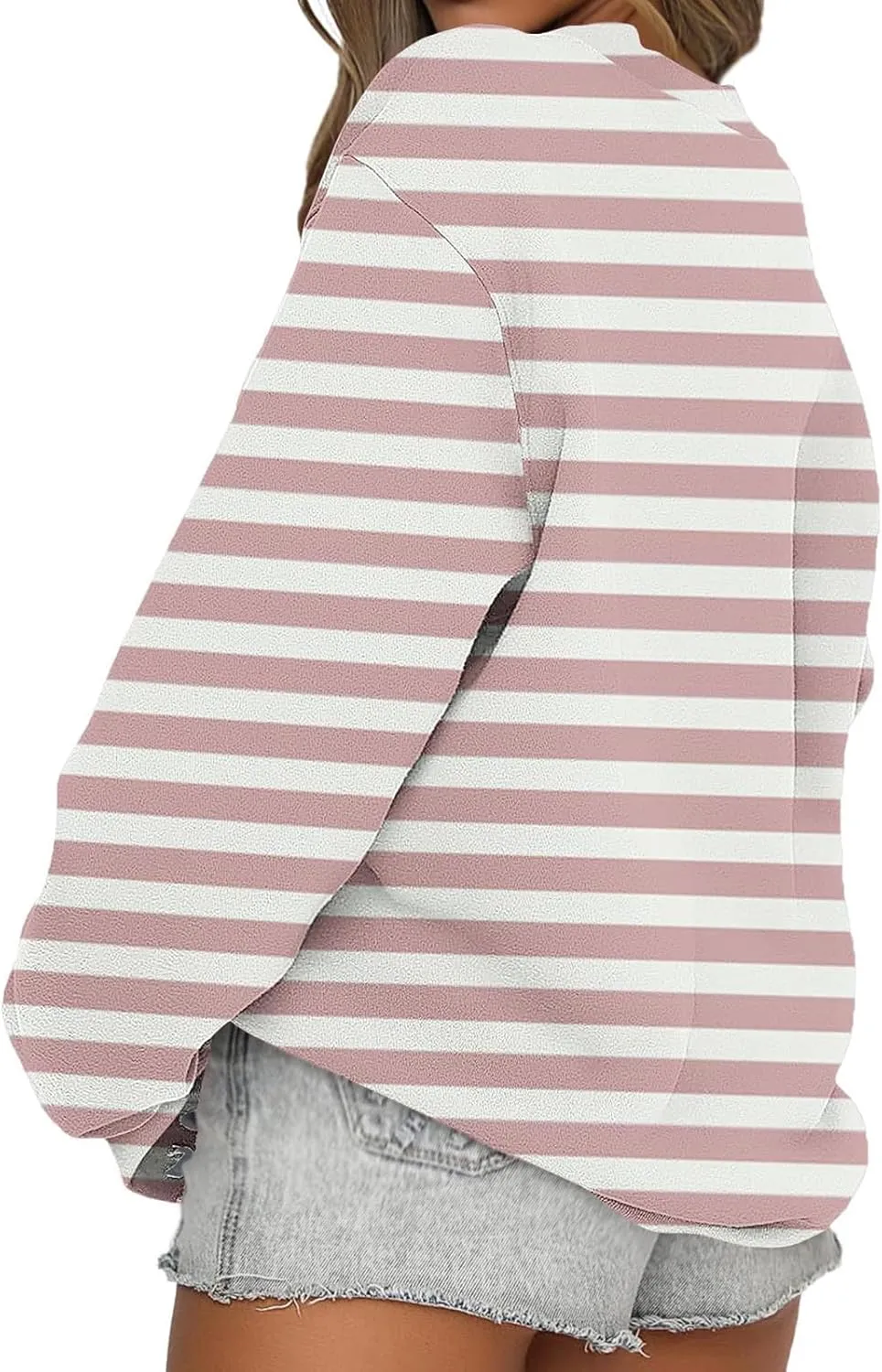 Womens Striped Sweatshirts Oversized Long Sleeve Sweatshirt Causal Loose Crewneck Pullover Tops Trendy Shirts