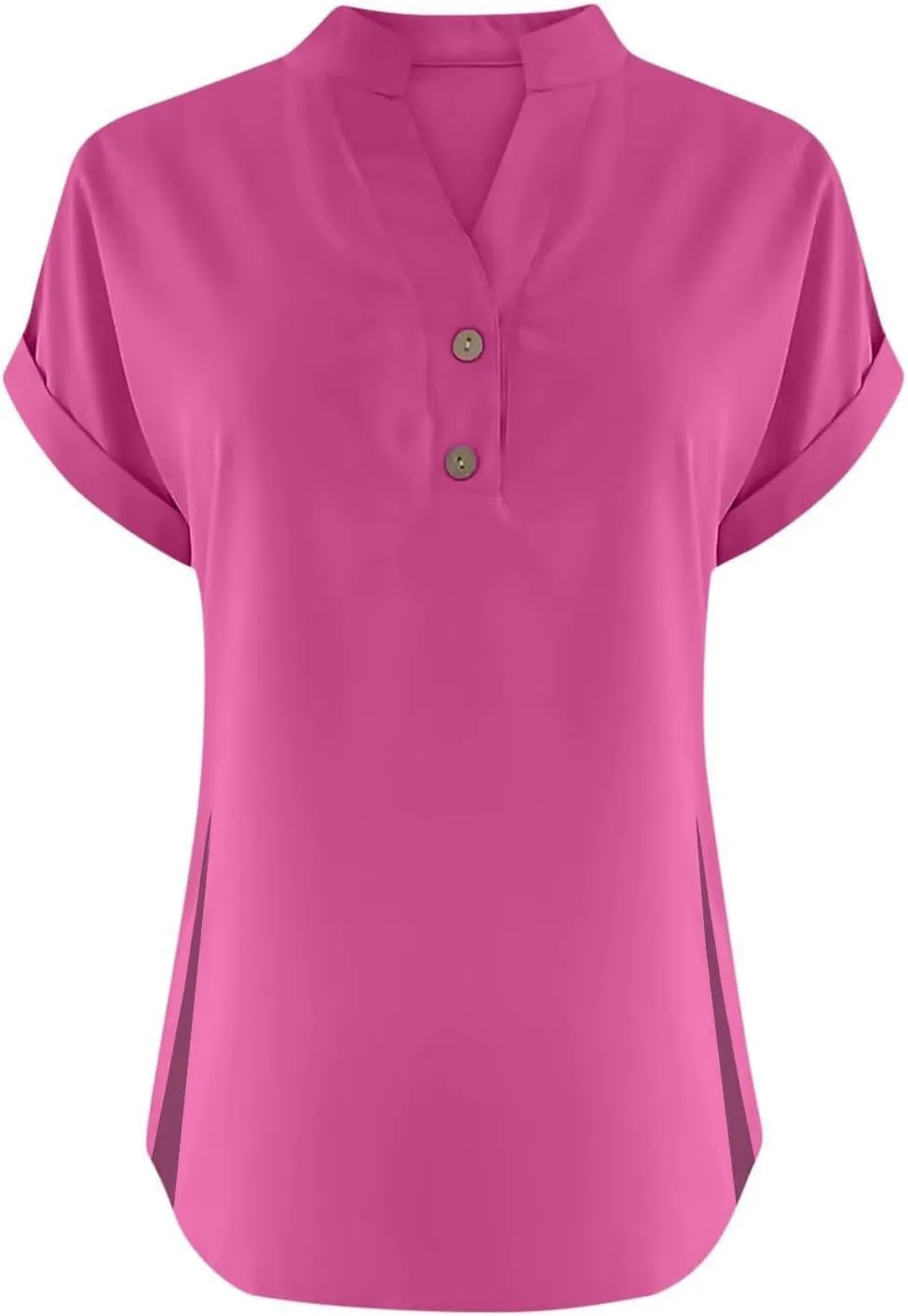 Women's Summer Cotton Linen Shirts V Neck Solid Short Sleeve Button Decor Tops Summer Oversize Casual Office Blouse