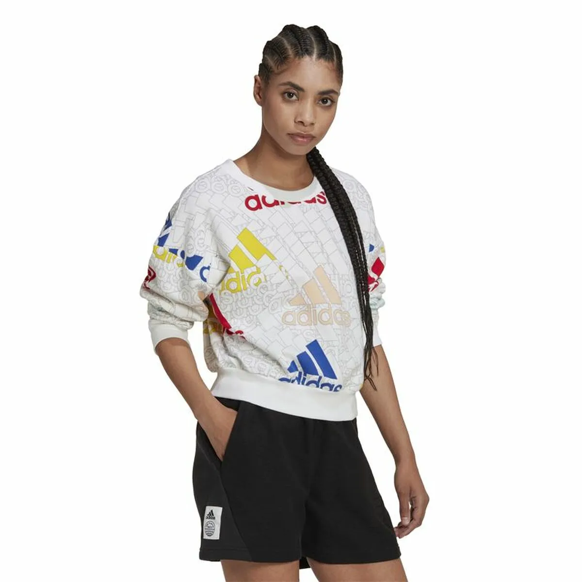 Women’s Sweatshirt without Hood Adidas Essentials Multi-Coloured White