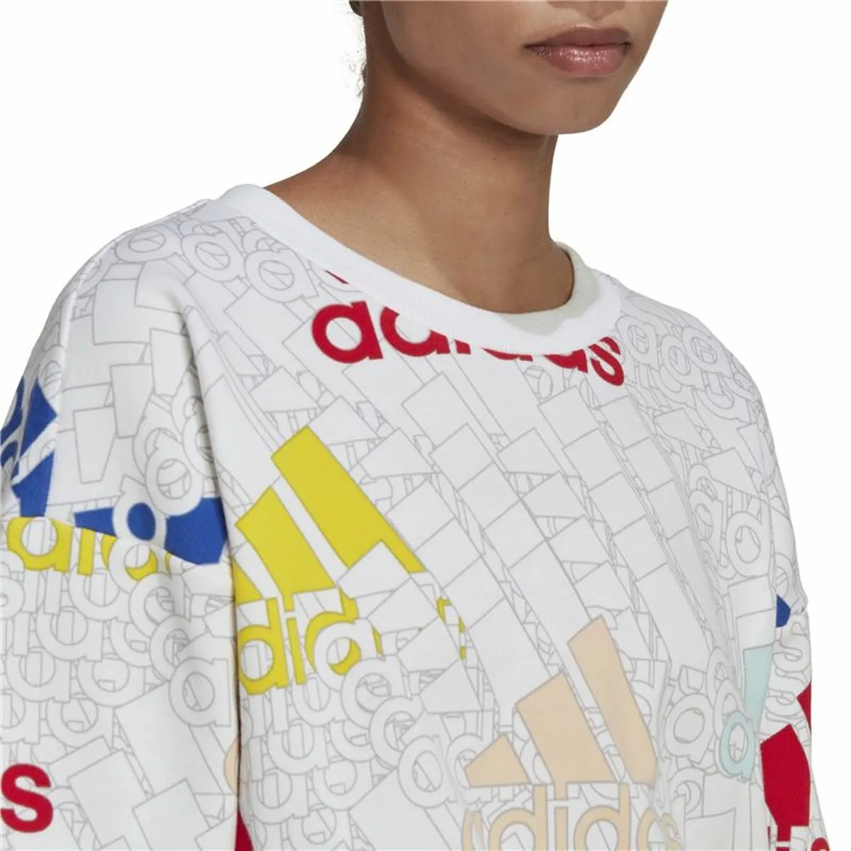 Women’s Sweatshirt without Hood Adidas Essentials Multi-Coloured White