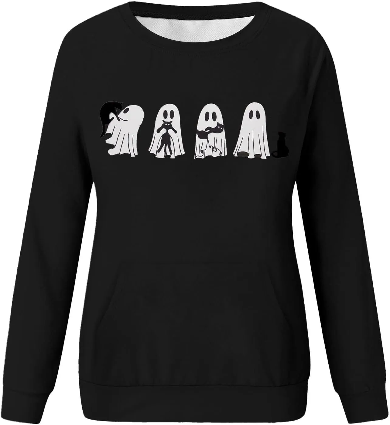 Womens Sweatshirts Halloween Cute Printed Hoodless Round Neck Loose Fit Pullover Hoodies Fall Casual Long Sleeve Tops