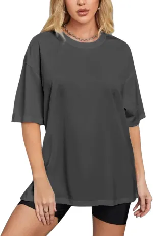 Women's T Shirts Oversized Short Sleeve Round Neck Casual Soft Tops Basic Tee Shirt S-XXL