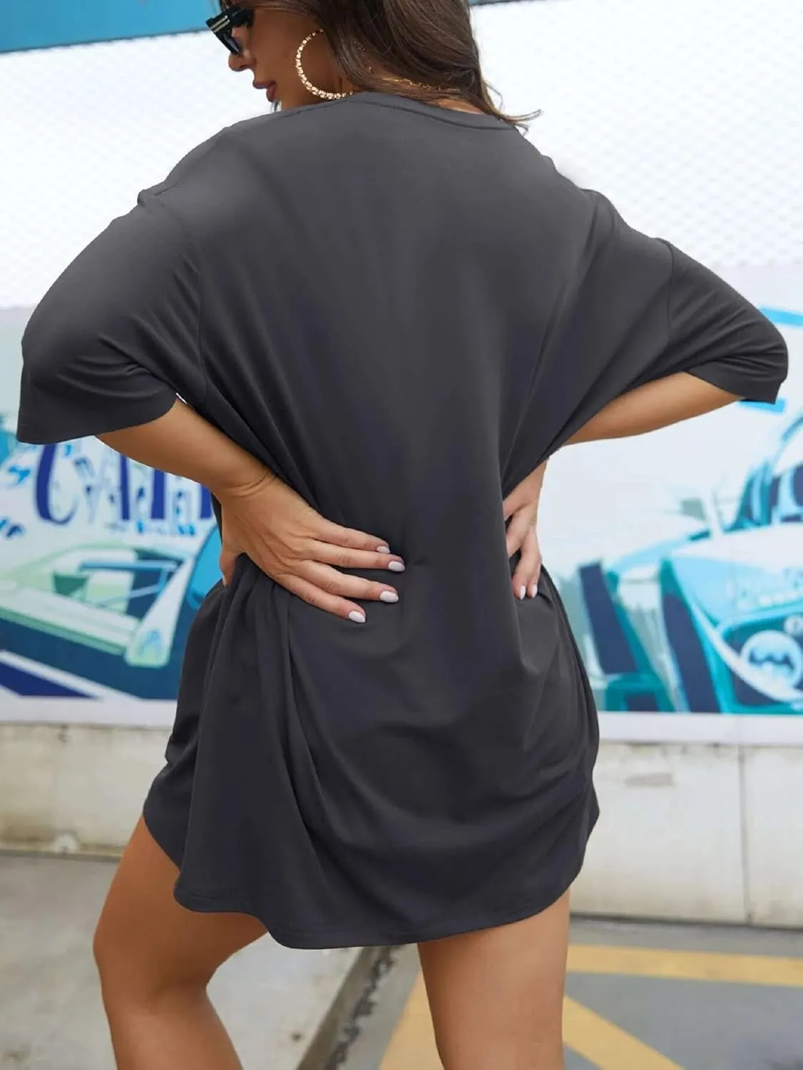 Women's T Shirts Oversized Short Sleeve Round Neck Casual Soft Tops Basic Tee Shirt S-XXL