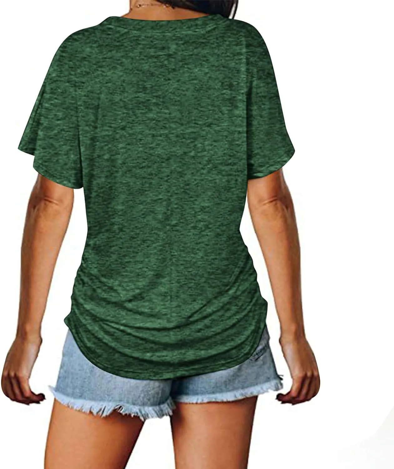 Womens Tops Basic V Neck T Shirts Short Sleeve Dressy Tunic Tops with Side Shirring Ruched Loose Fit Blouse Shirts
