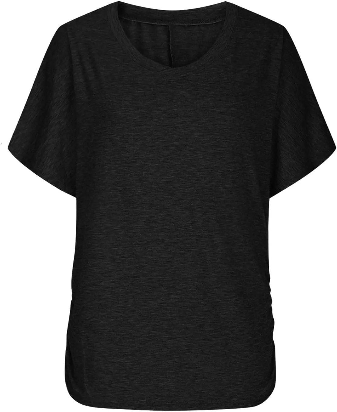Womens Tops Basic V Neck T Shirts Short Sleeve Dressy Tunic Tops with Side Shirring Ruched Loose Fit Blouse Shirts