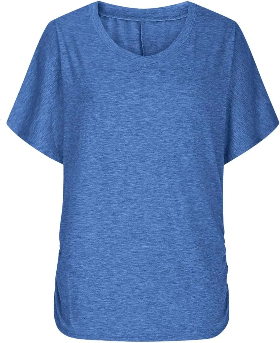 Womens Tops Basic V Neck T Shirts Short Sleeve Dressy Tunic Tops with Side Shirring Ruched Loose Fit Blouse Shirts