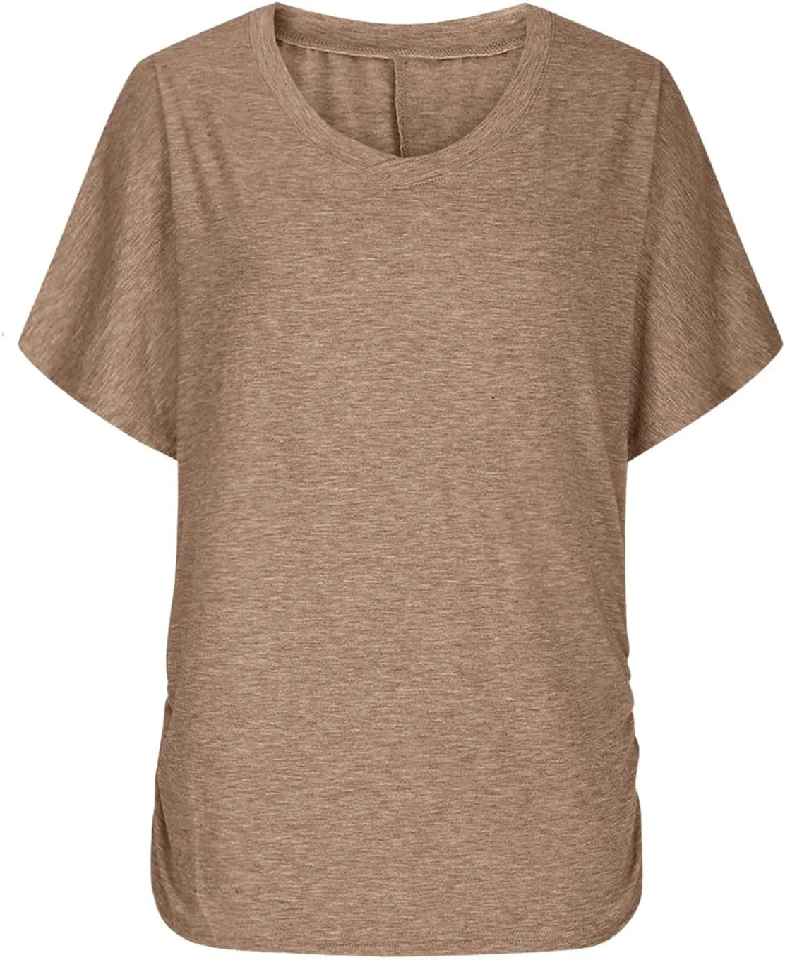 Womens Tops Basic V Neck T Shirts Short Sleeve Dressy Tunic Tops with Side Shirring Ruched Loose Fit Blouse Shirts