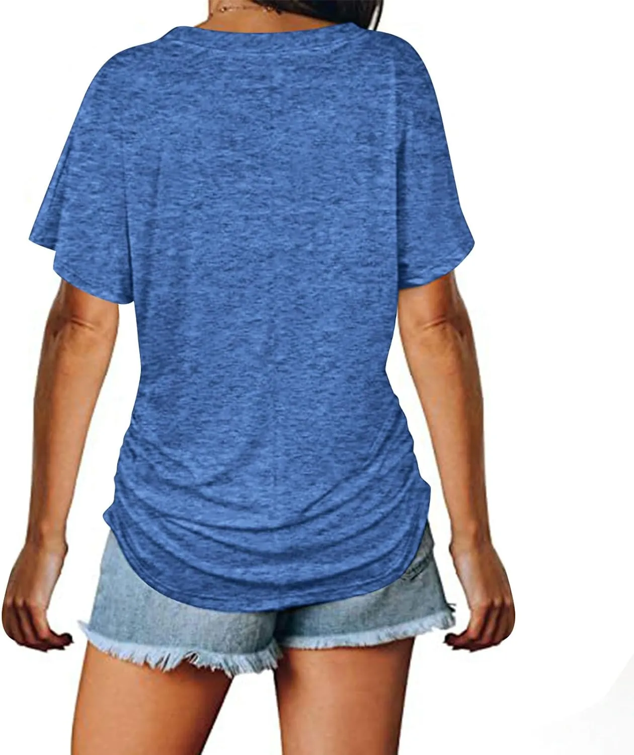 Womens Tops Basic V Neck T Shirts Short Sleeve Dressy Tunic Tops with Side Shirring Ruched Loose Fit Blouse Shirts