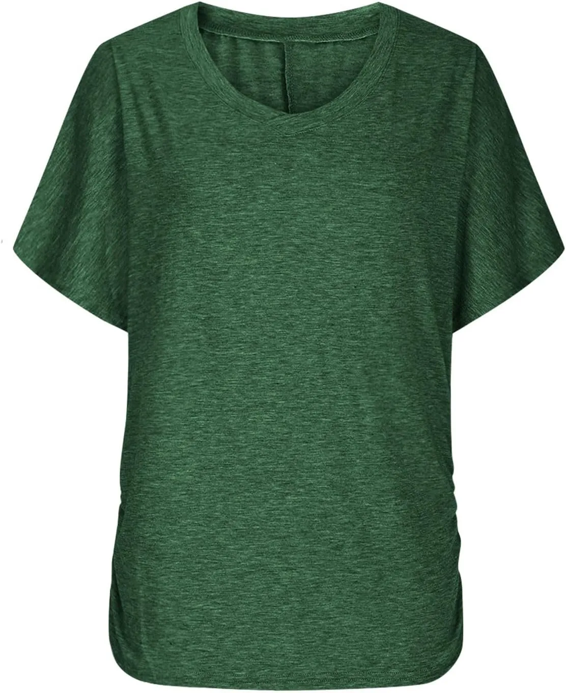 Womens Tops Basic V Neck T Shirts Short Sleeve Dressy Tunic Tops with Side Shirring Ruched Loose Fit Blouse Shirts