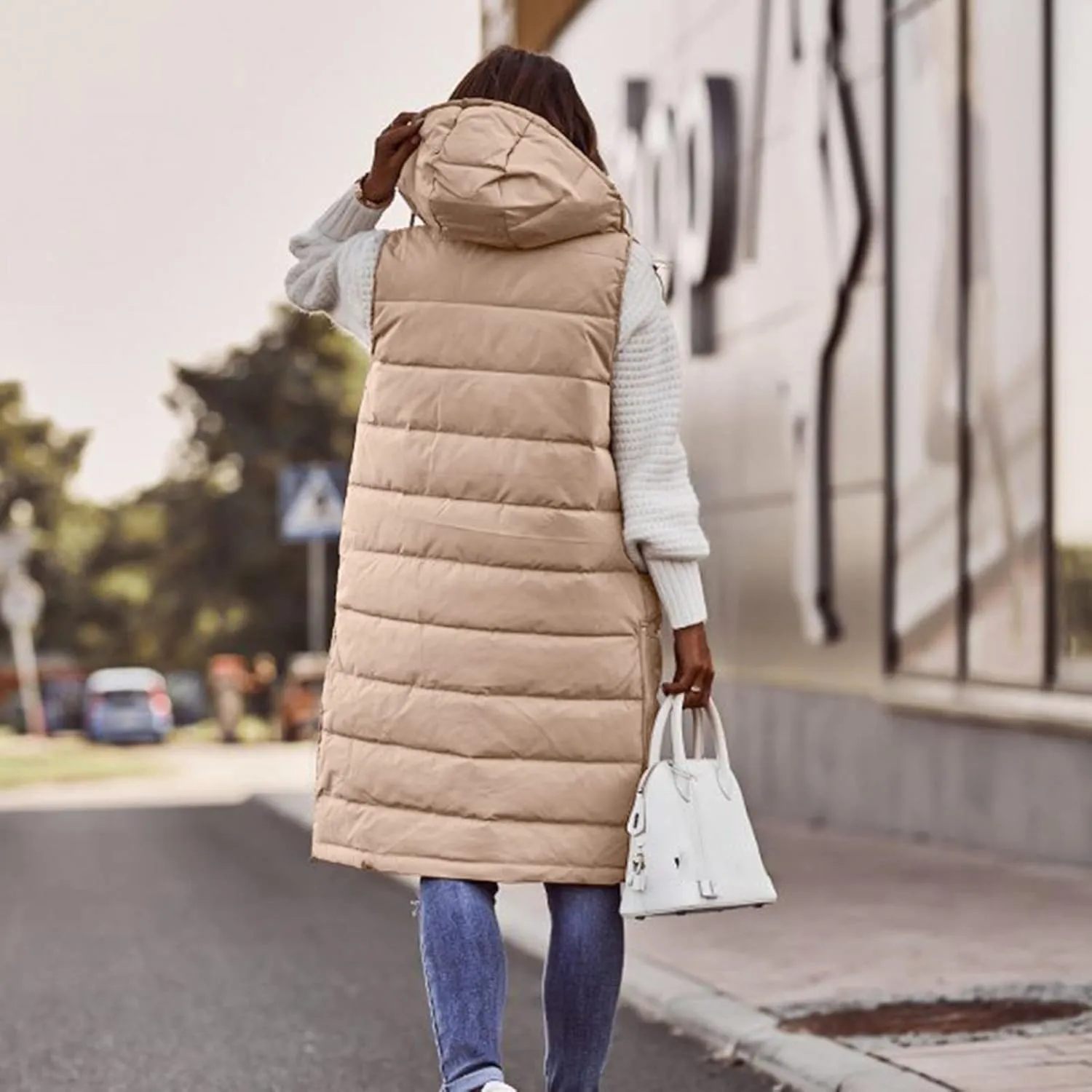 Womens Vests Outerwear Jacket Hooded Windproof Winter Coat with Recycled Insulation Down Jacket Coats with Pockets