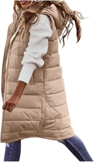 Womens Vests Outerwear Jacket Hooded Windproof Winter Coat with Recycled Insulation Down Jacket Coats with Pockets