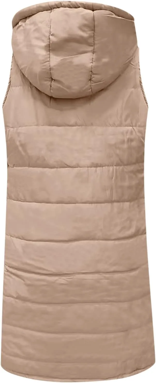 Womens Vests Outerwear Jacket Hooded Windproof Winter Coat with Recycled Insulation Down Jacket Coats with Pockets