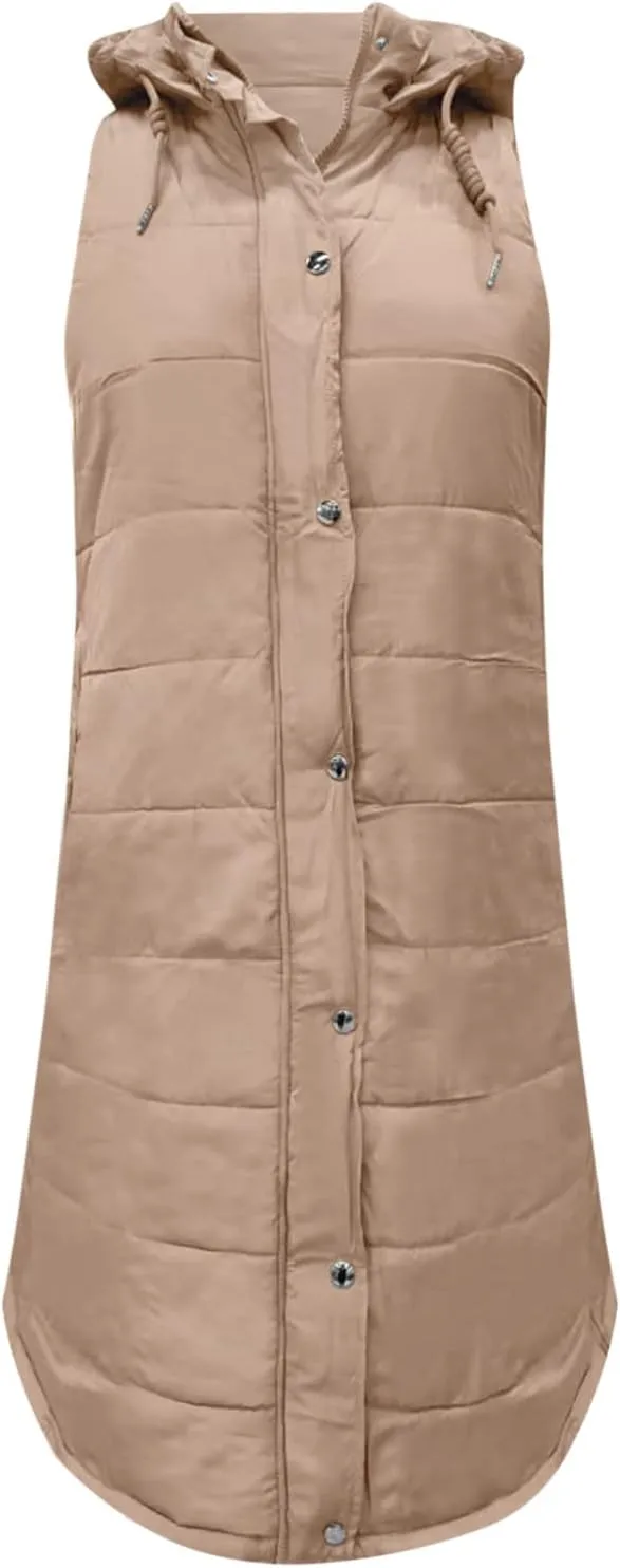 Womens Vests Outerwear Jacket Hooded Windproof Winter Coat with Recycled Insulation Down Jacket Coats with Pockets