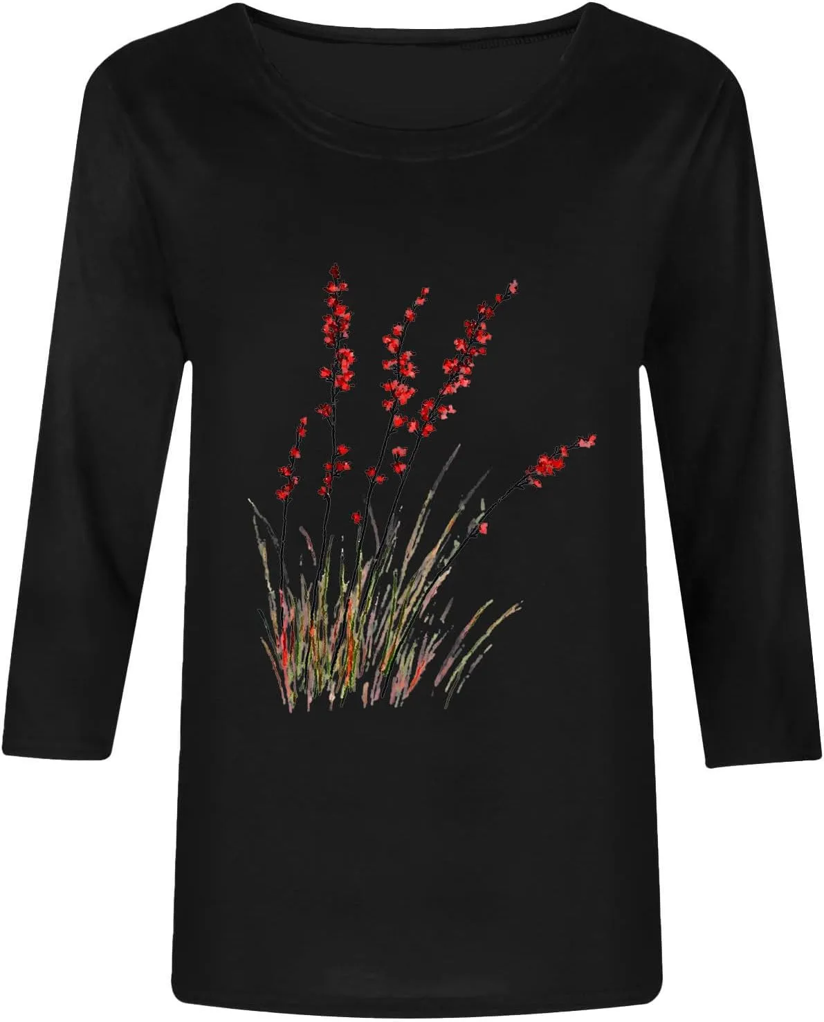 Women's Vintage Floral T Shirt 3/4 Sleeve Boho Wildflower Graphic Loose Dandelion Tees Short Sleeve Casual Tops Tees