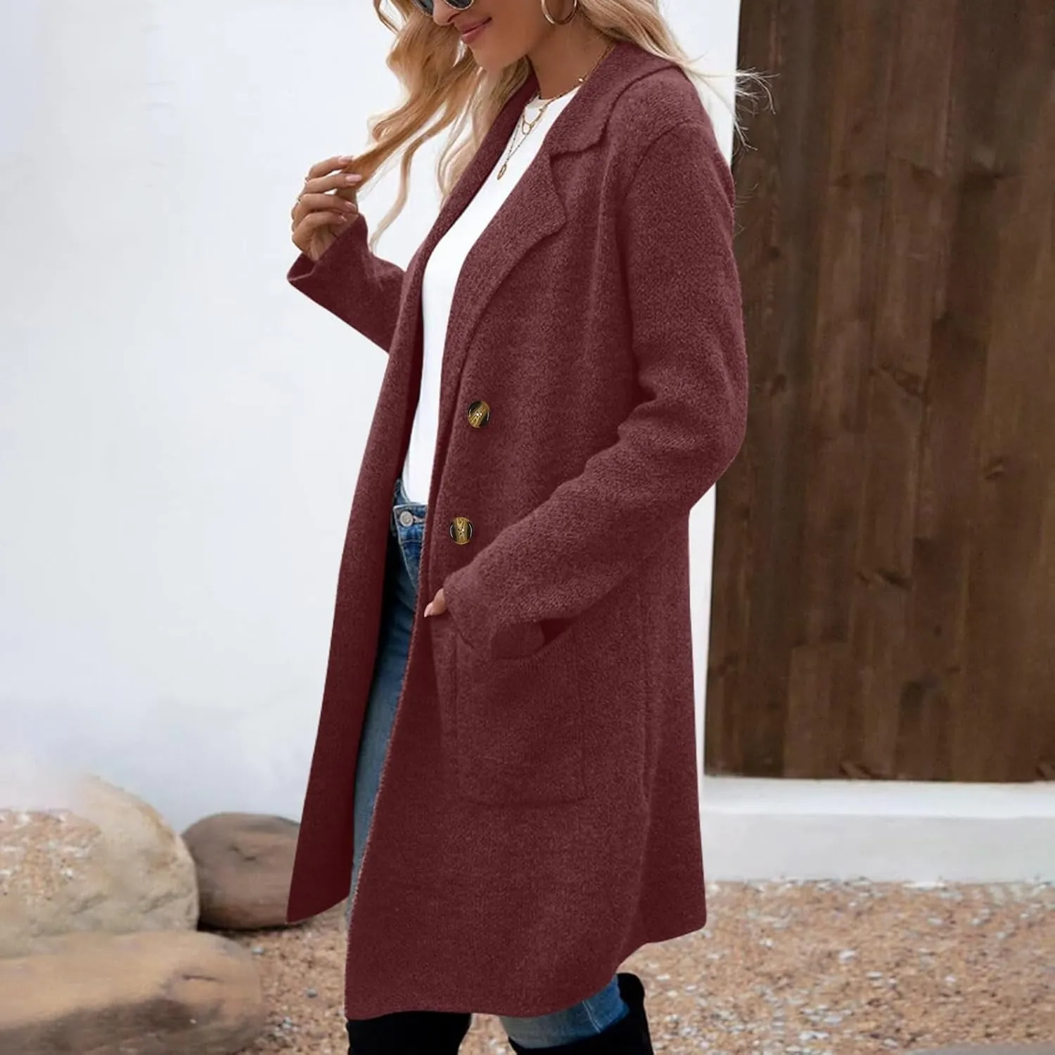 Women's Winter Classic Outwear Casual Thicken Wool Blend Stand Collar Single Breasted Pea Coat Elegant Dress Overcoat