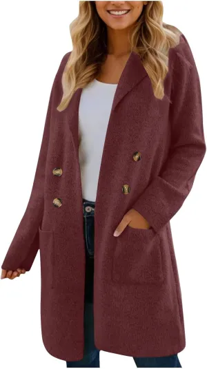 Women's Winter Classic Outwear Casual Thicken Wool Blend Stand Collar Single Breasted Pea Coat Elegant Dress Overcoat