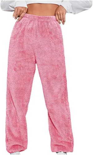 Womens Winter Cozy Lounge Pants Warm Soft Fleece Pajama Bottoms Sleepwear,Women's High Waist Fuzzy Fleece Lounge Long Pants Amazon Outlet