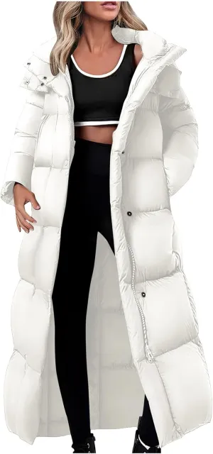 Womens Winter Long Quilted Coats Long Coats Hooded Puffer Jackets Casual Thicken Down Jackets Trendy Warm Outerwear