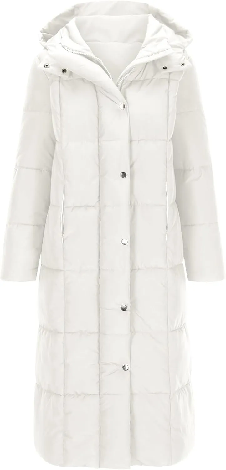 Womens Winter Long Quilted Coats Long Coats Hooded Puffer Jackets Casual Thicken Down Jackets Trendy Warm Outerwear