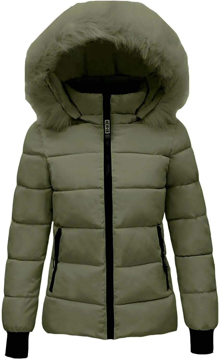 Women's Winter Quilted Puffer Coat Jacket Windproof Thicken Warm Down Coats with Removable Faux Fur Hood and Zipper