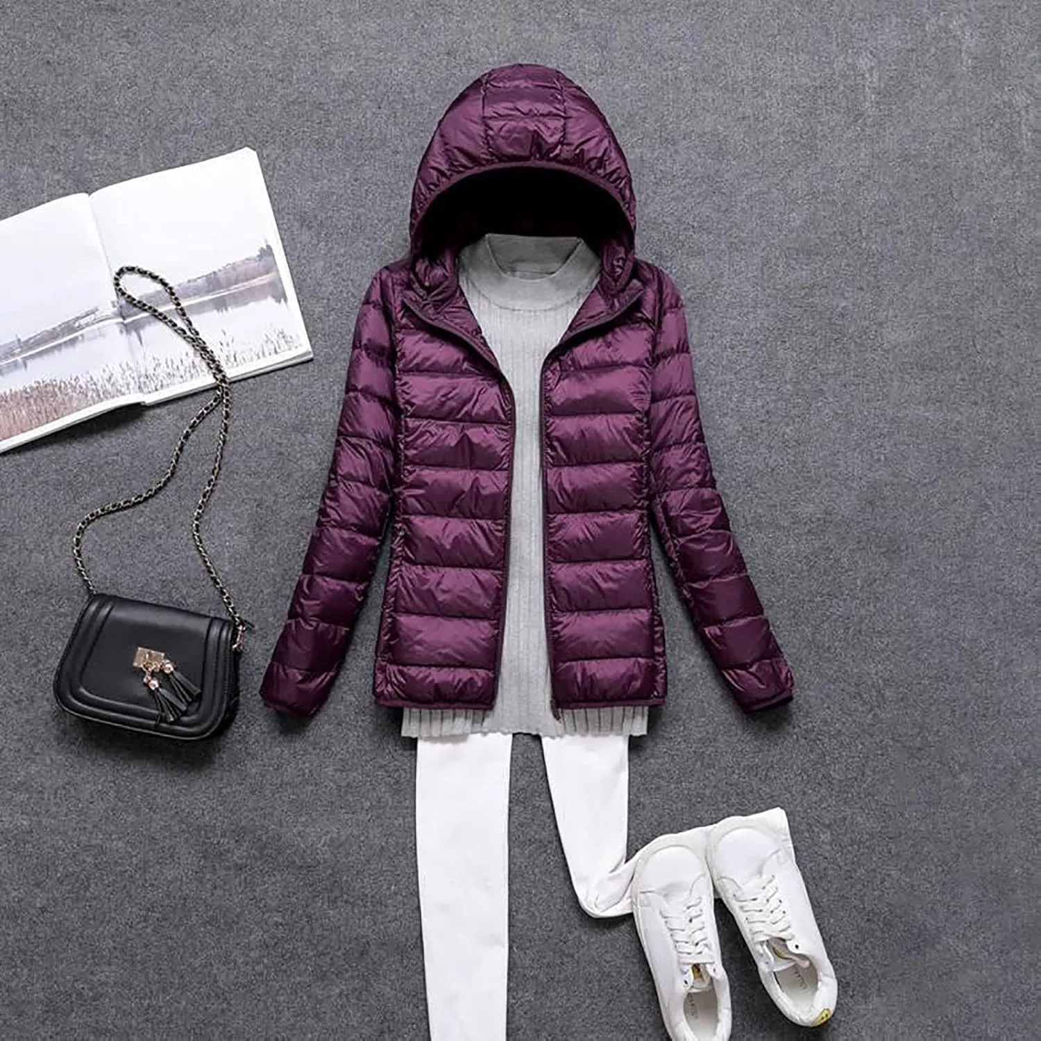 Womens Winter Quilted Pulover Puffer Jackets Lightweight Packable Long Sleeve Down Coat Casual Daily Running Outwear