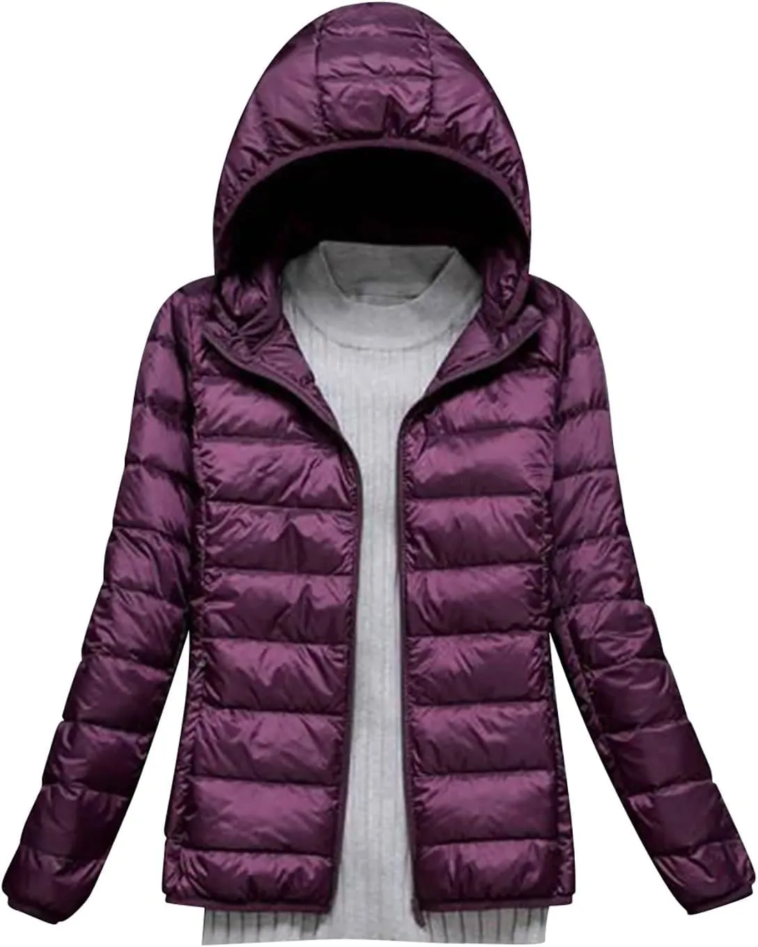 Womens Winter Quilted Pulover Puffer Jackets Lightweight Packable Long Sleeve Down Coat Casual Daily Running Outwear