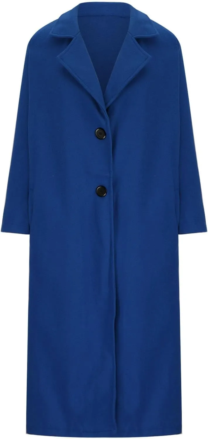 Women's Winter Woolen Coat,Lapel Collar One Button Winter Long Shacket Coat Plus Sized Trench Coat Pockets