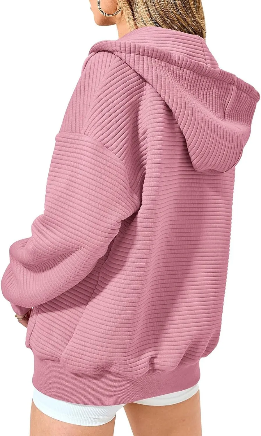 Womens Zip Up Hoodie Waffle Knit Clothes Fall Fashion Oversized Sweatshirt Long Sleeve Jacket With Pockets
